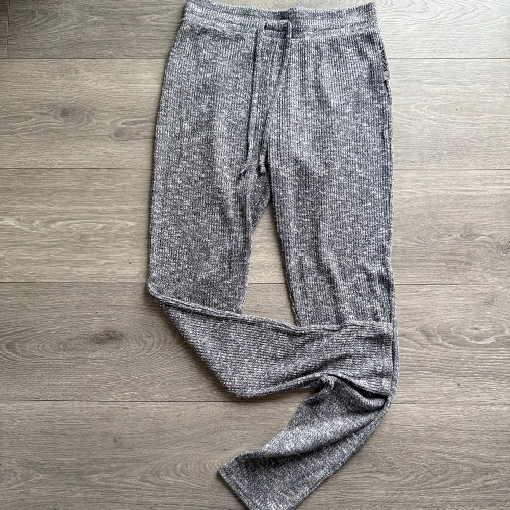 Gymshark Womens Ribbed Knit Lounge Pants Grey Marl Drawstring Joggers Small